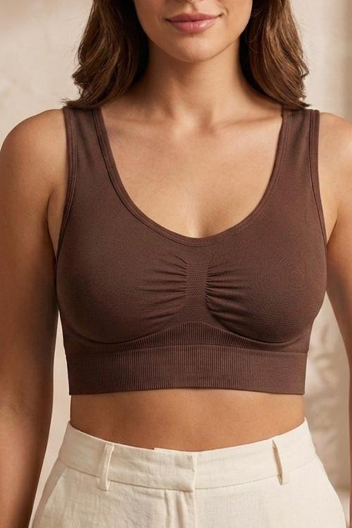 Kalın Askılı Pedsiz Seamless Büstiyer – Kahverengi