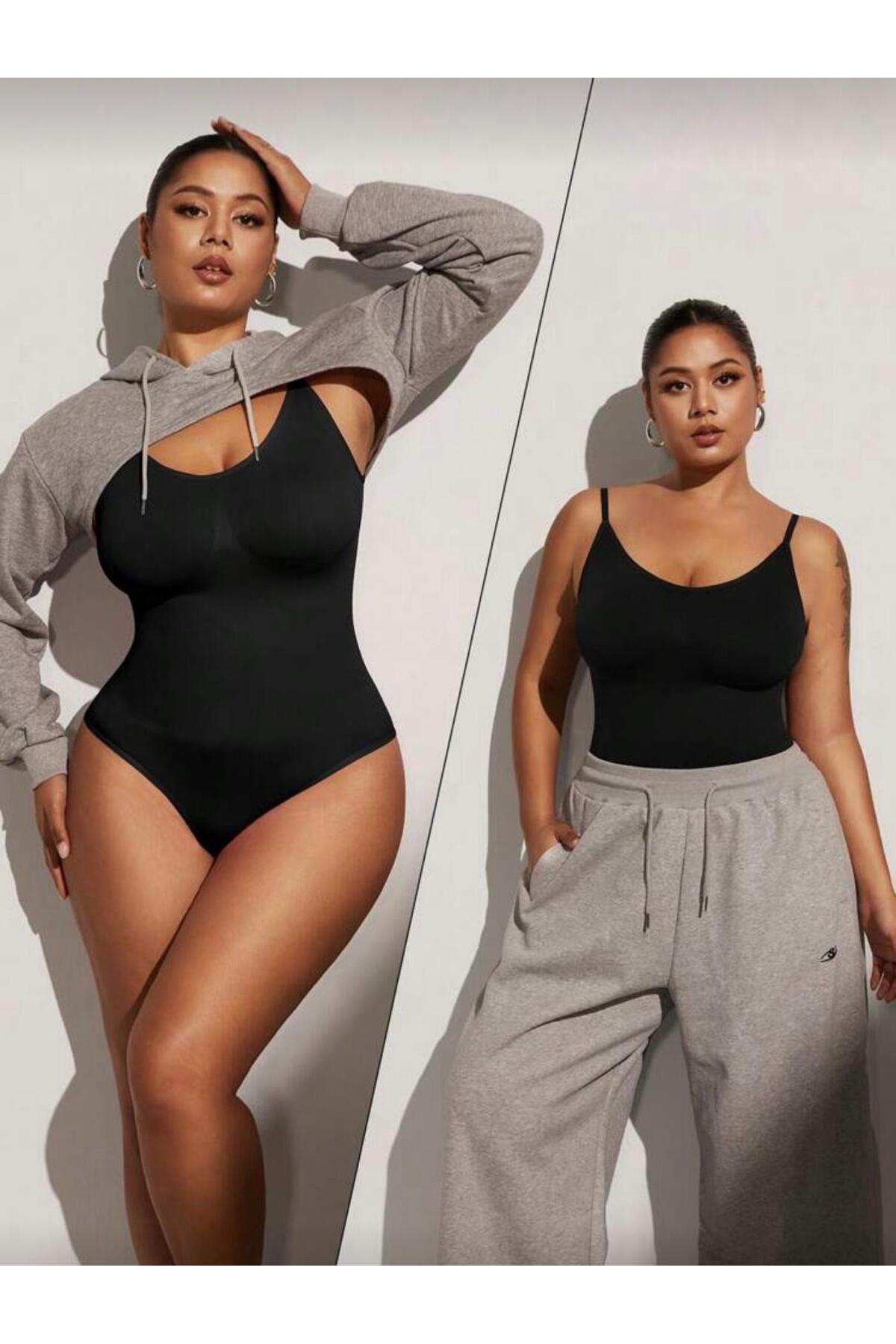 Büyük Beden Seamless Çıtçıtlı Zıbın Korse – Siyah