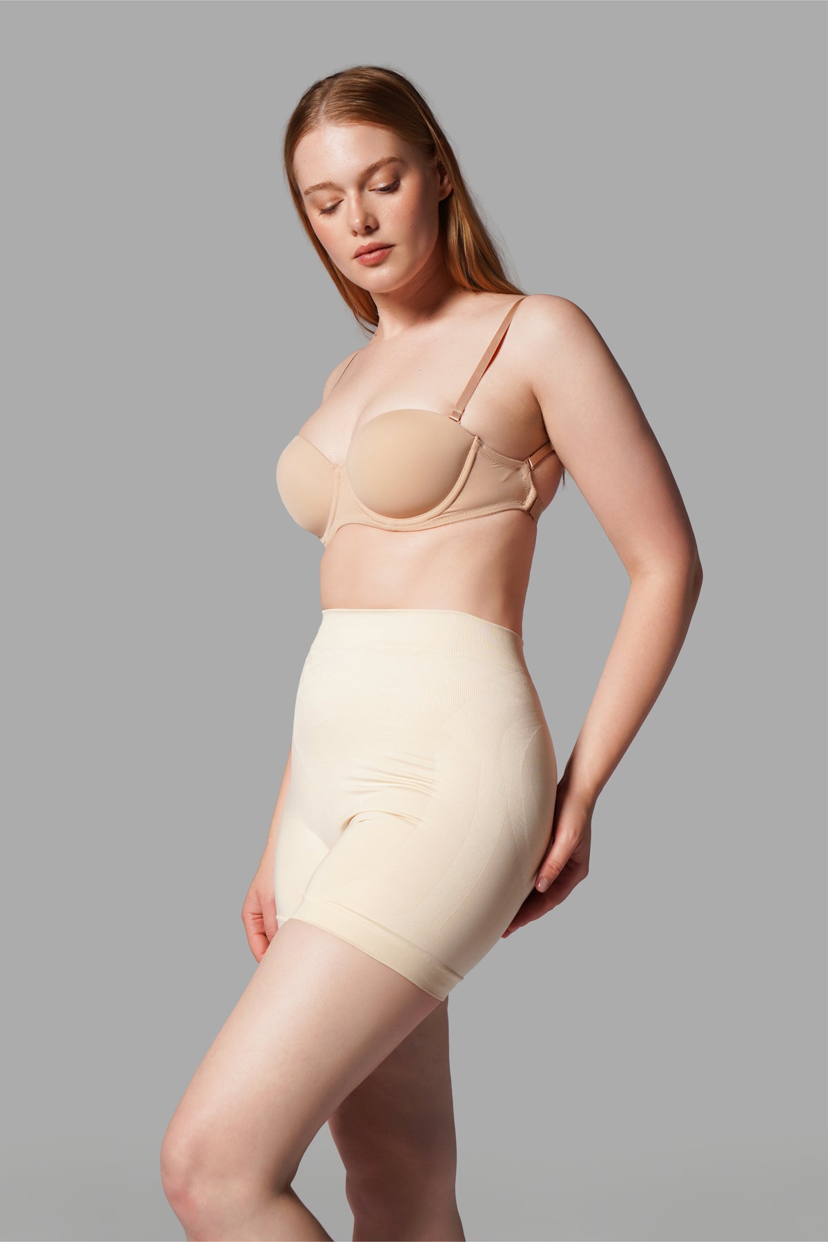 Push-Up Seamless Kısa Paçalı Korse – Bej