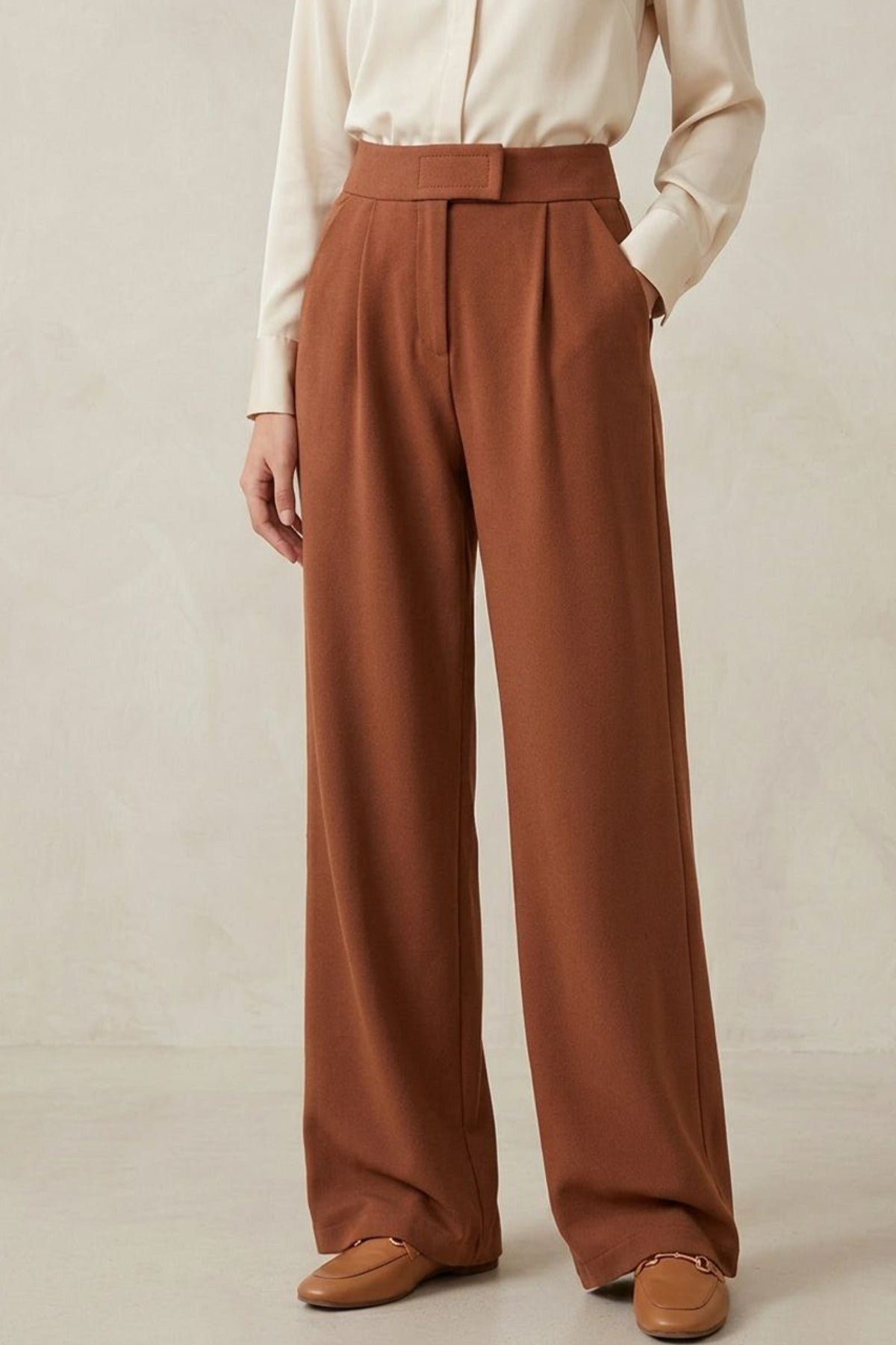 Likralı Cırt Kapamalı Palazzo Pantolon – Kahverengi