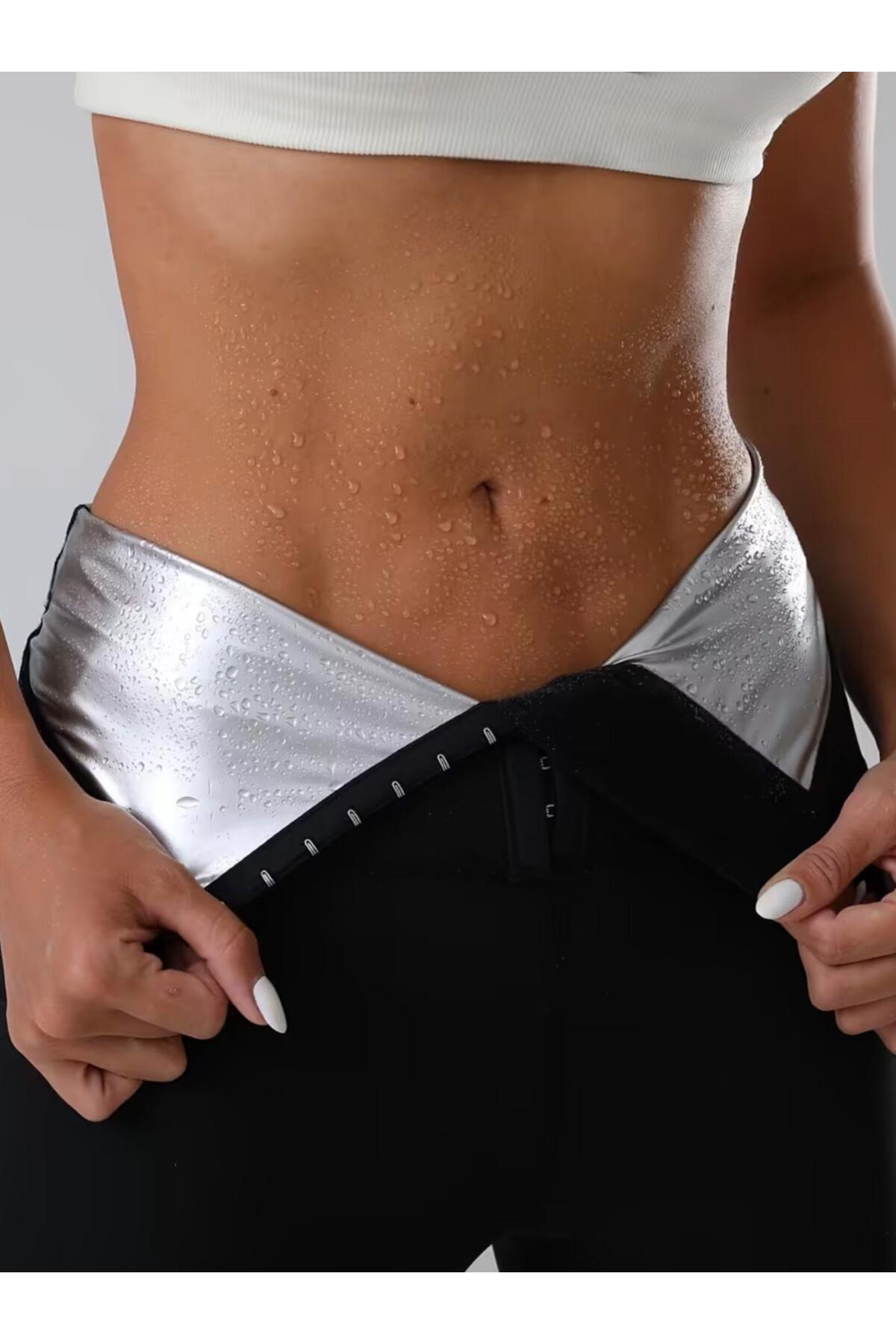Büyük Beden Sauna Termal Agraflı Korse Tayt – Siyah