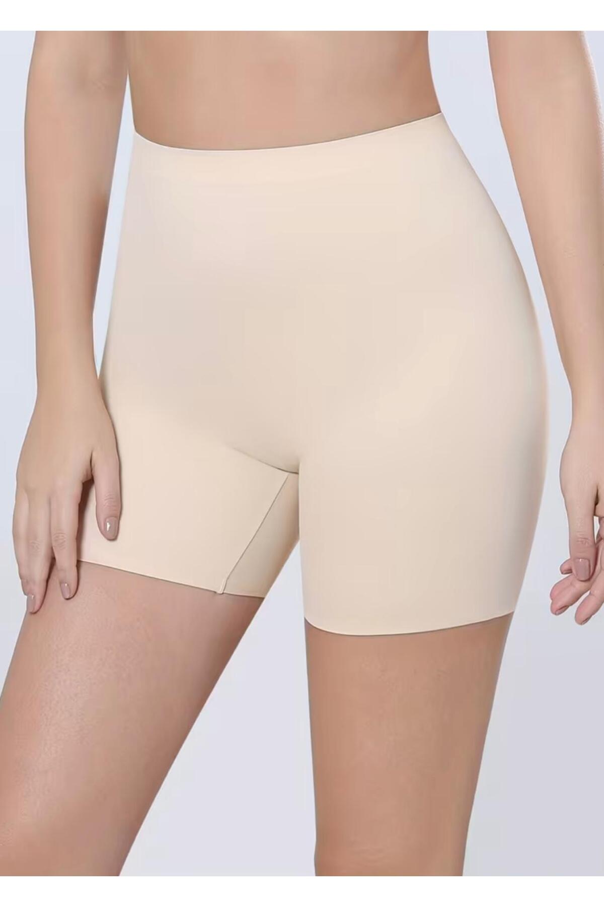 Büyük Beden Lazer Kesim Toparlayıcı Paçalı Korse – Bej