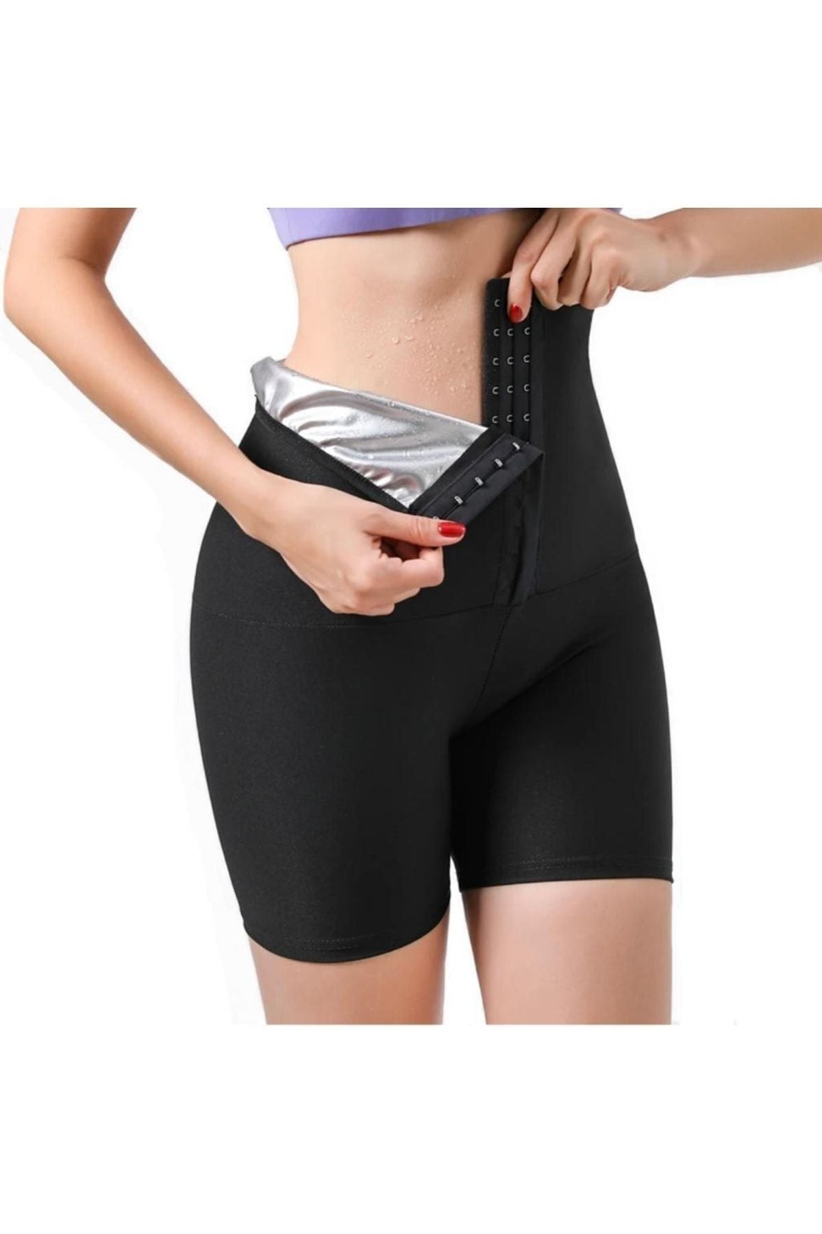 Agraflı Spor Termal Şort – Siyah