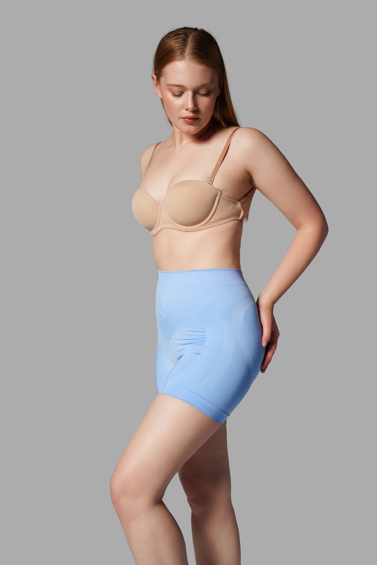 Push-Up Seamless Kısa Paçalı Korse – Mavi