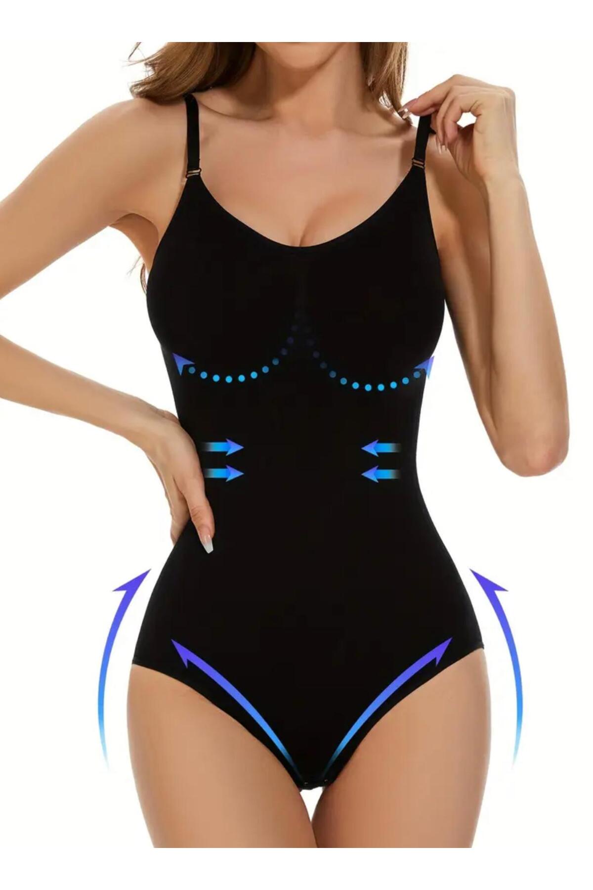 Büyük Beden Çıtçıtlı String Body Korse – Siyah