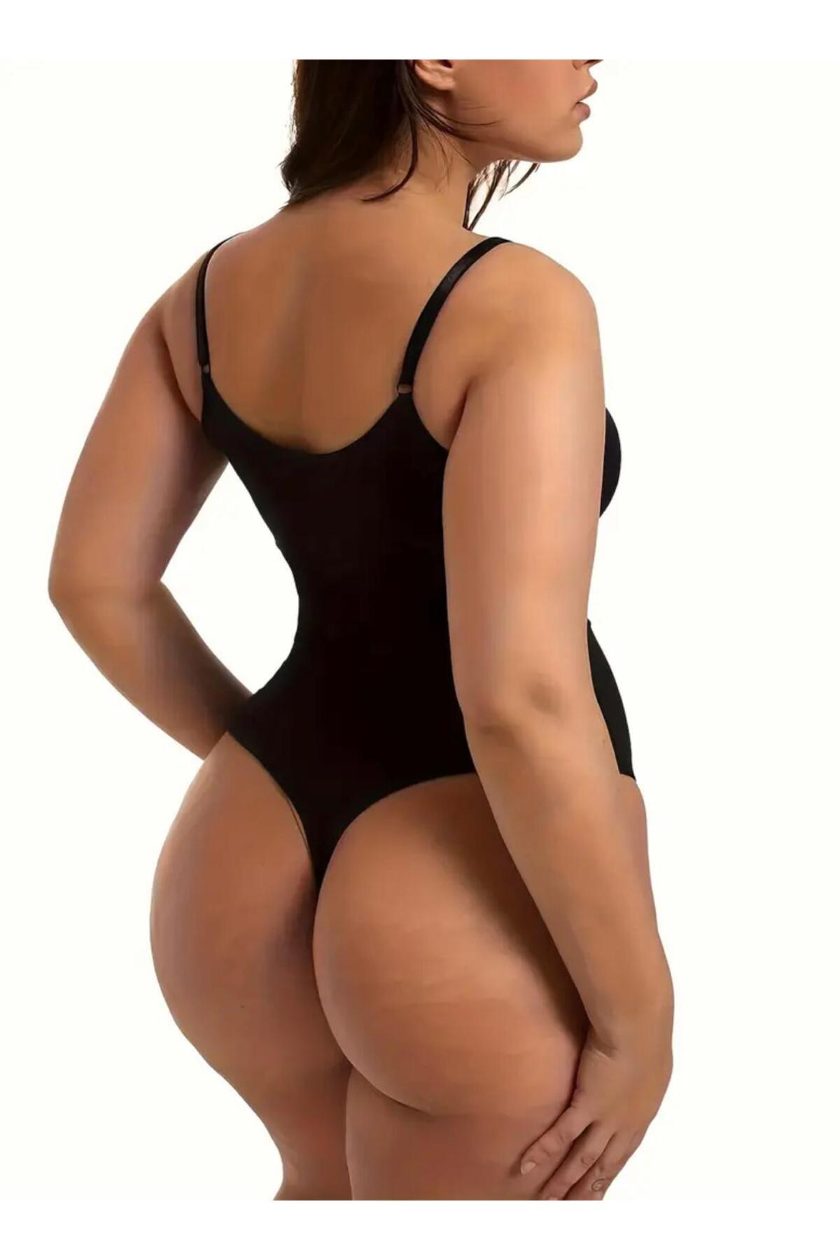 Büyük Beden Çıtçıtlı String Body Korse – Siyah